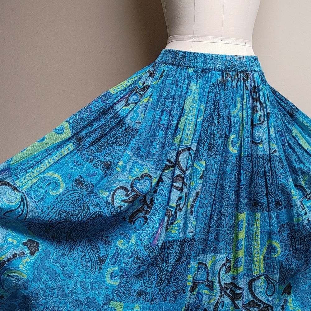 SUDHA Cotton Full Skirt Elastic Waist in Blue Size M